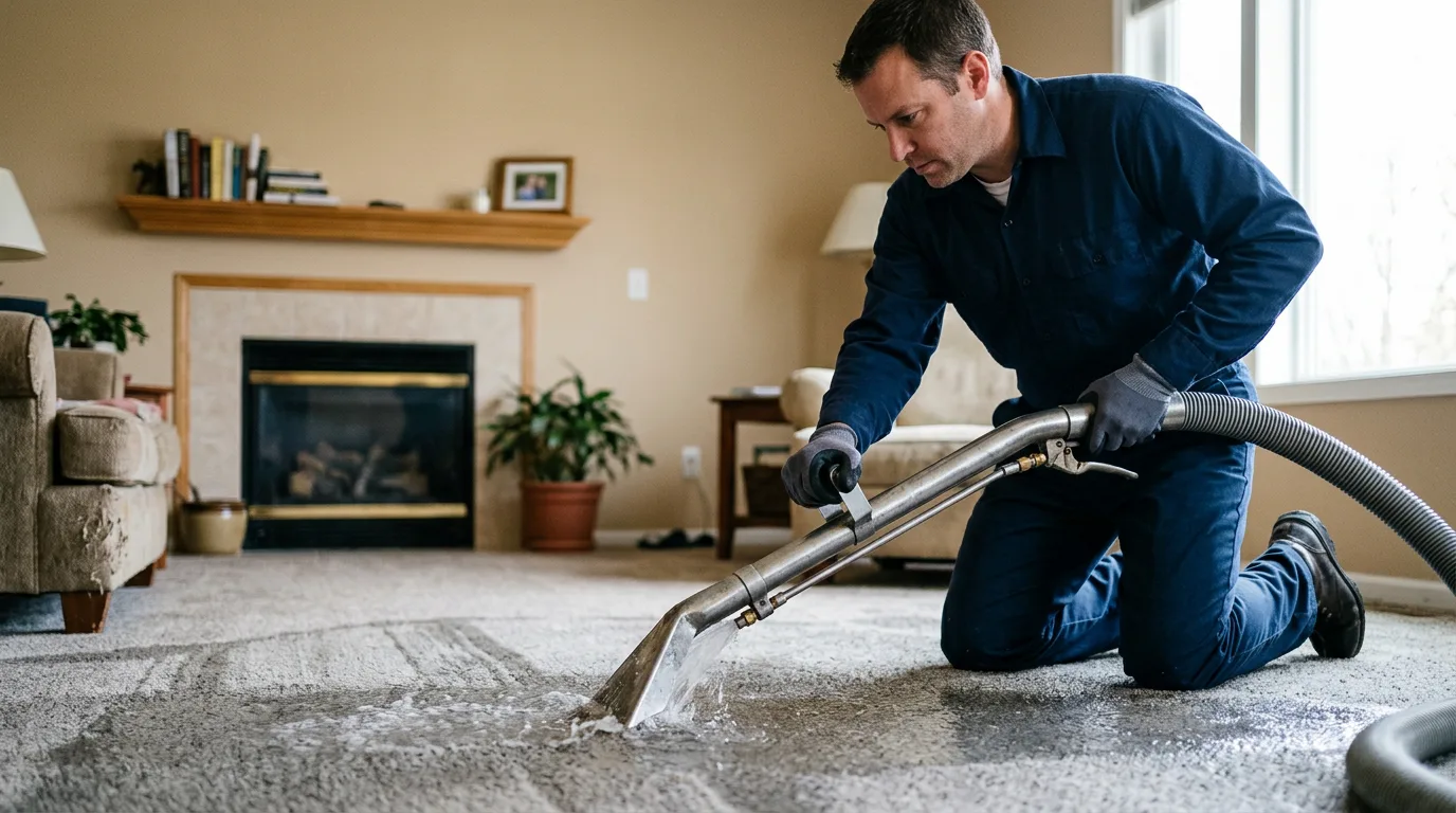 Water damage restoration technician working near Grand Junction, IA